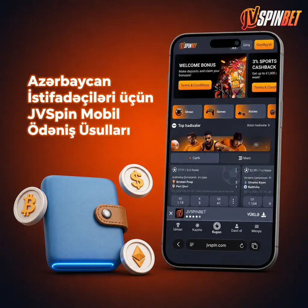 JVSpin mobil ödəniş üsulları: Visa, Mastercard, bank köçürməsi, M10 Wallet, Bitcoin, Ethereum və USDT ilə depozit və çıxarma.