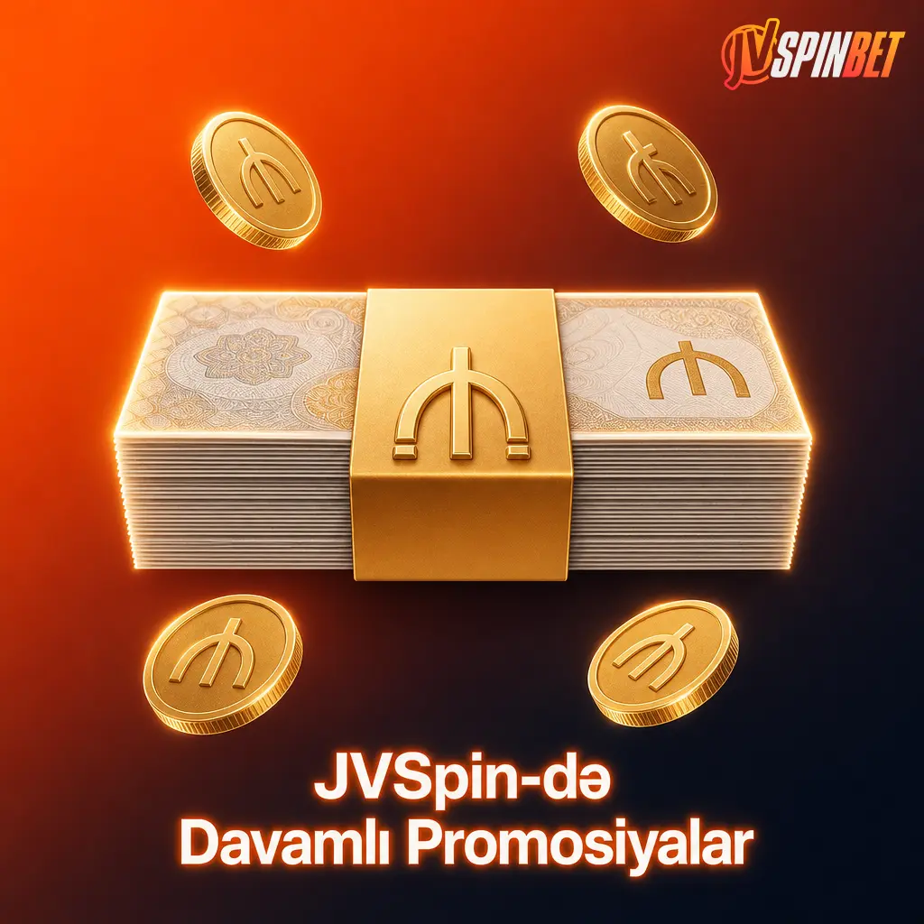 JVSpin kazinosunda həftəlik keşbek, depozit bonusu və turnir mükafatları ilə davamlı promosiyaları əks etdirən şəkil.