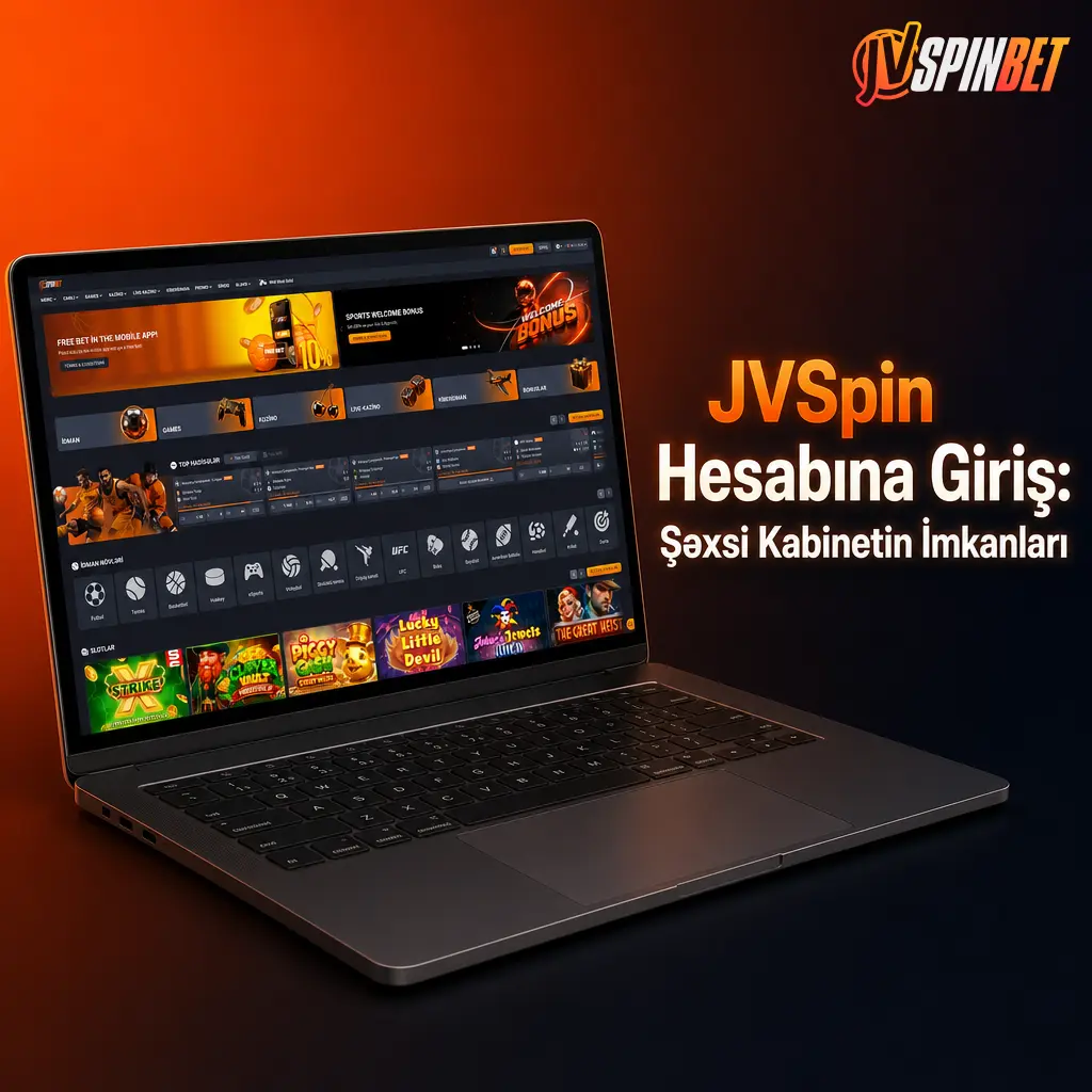 JVSpin hesabına giriş, şəxsi kabinetin imkanları, bonuslar, mərc tarixçəsi və hesab bloklanması ilə bağlı məlumatları əks etdirən şəkil.
