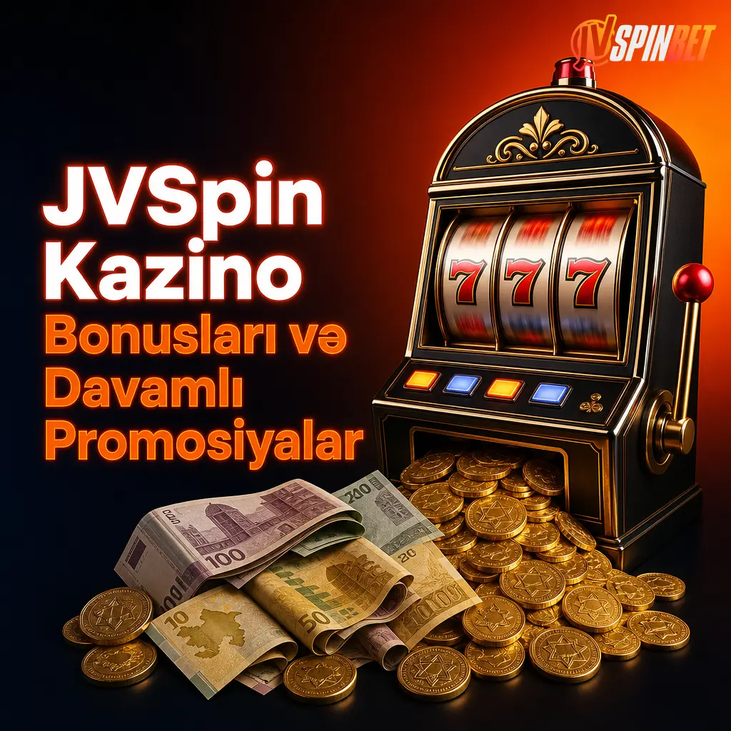 JVSpin kazinoda həftəlik cashback, pulsuz fırlanmalar, slot turnirləri və VIP loyallıq proqramı təklifləri əks olunan bonus bannerinin şəkli.