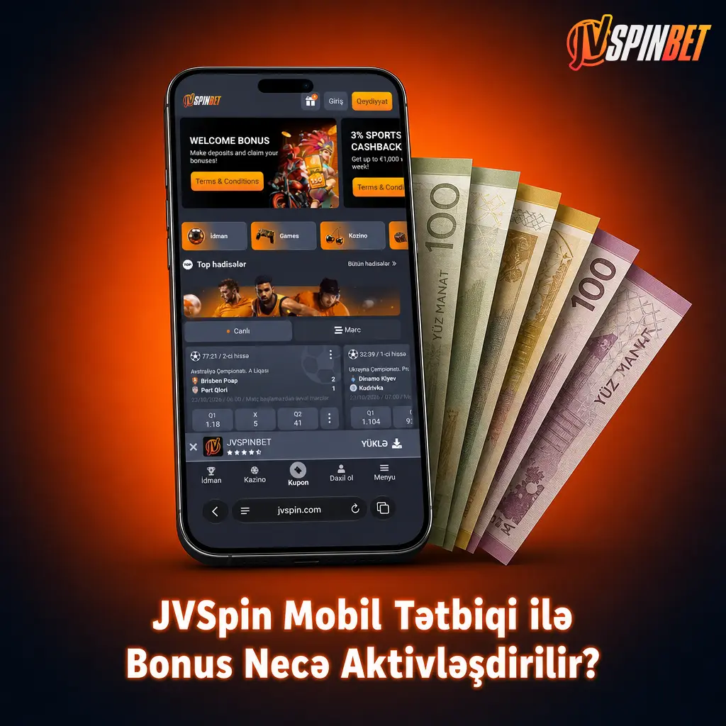 JVSpin mobil tətbiqində bonusu necə aktivləşdirmək olar - addım-addım təlimat və mərc tələbini izləmə qaydaları.
