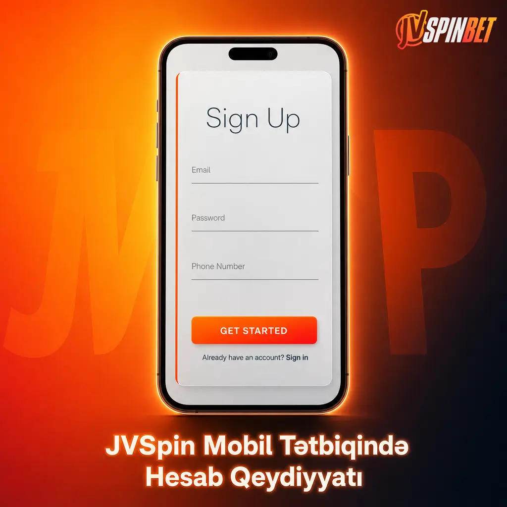 JVSpin mobil tətbiqində hesab qeydiyyatı addımlarını göstərən təlimat şəkli