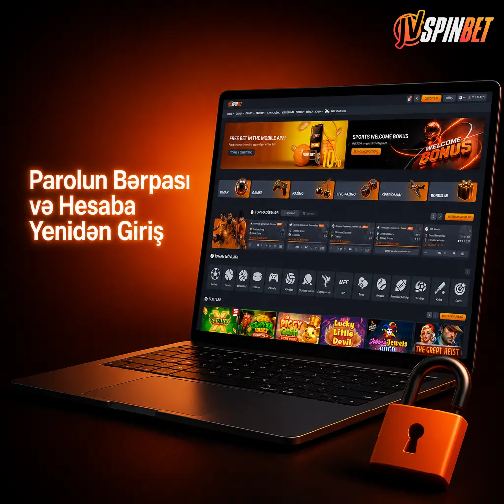 JVSpin platformasında parolun unudulması halında hesaba yenidən giriş üçün bərpa addımlarını göstərən təlimat şəkli